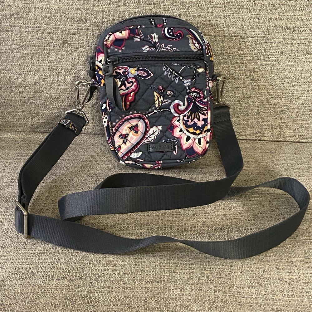 Vera Bradley Crossbody Bag Romantic Paisley Quilted Cotton Gray Floral Pu